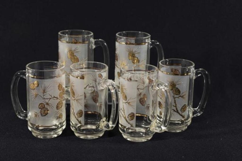 Mid Century Frosted Pine Cone Beer Mugs