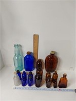 17 Antique Glass Bottles Aqua, Cobalt,& Amber U16J