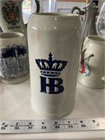 HB large pottery beer stein has crack