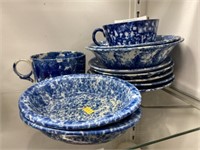 Blue Sponge Decorated Ironstone