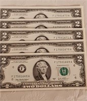 Five $2 Bills in Sequence