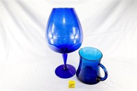 Cobalt Glass Pitcher and Large Cobalt Wine Glass