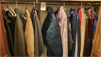 Coats in closet, hats, vest, men’s mostly xl ,