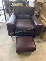 Burgundy Leather Arm Chair Sofa with Ottoman with