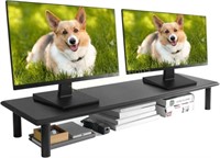 Bamboo Dual Monitor Stand Riser  Black  2 Heights