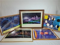 5 framed prints (Cincy skyline & Solar system)