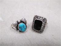 2 Nice Vintage Rings - 925 Marked Black Onyx