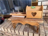 WOOD STOOL, LETTER HOLDER AND MORE