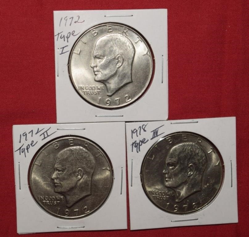 1972 Type 1, Type 2 & Type 3 Eisenhower Dollars