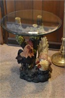 Round Glass Top Rooster, Chicken Table