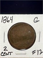 1864 2 cent piece-G