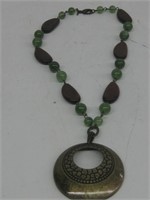 Wood, Bronze & Bead Fashion Necklace