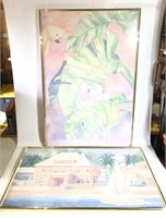 2 Art Posters Tropical Bird Leafs