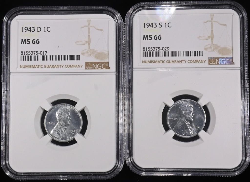 1943-D & 1943-S STEEL LINCOLN CENTS NGC MS66