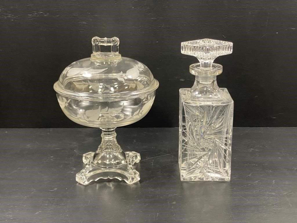 Vintage Etched Covered Compote & More