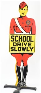 SCHOOL DRIVE SLOWLY DOUBLE SIGN & STAND
