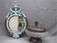Vintage Wall Mirror and Decorative Bowl with Lid
