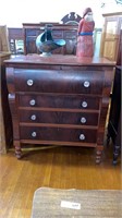 ANTIQUE MAHOGANY EMPIRE CHEST W/ GLASS PULLS