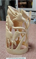 6.75" Natural Carved Giraffe Cow & Calves Lantern