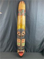Indonesian tiki mask, carved, painted, gold crown