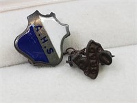 Antique Enamel & Sterling Silver A.H.S Grad Pin