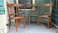 4 Pressed back Oak chairs w/cane bottoms