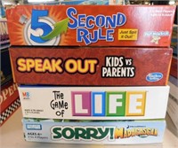 4 games: 5 Second Rule - Life - Sorry Madagascar
