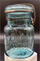 Antique Lustre Aqua Pint Wire Top Fruit Jar #1
