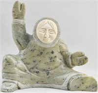 Wendy Hook Inuit Stone Carving w Inlaid Bone Face