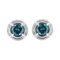 Round 1.50ct Blue Diamond Milgrain Earrings