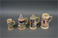 4 Vintage German Ceramic Steins