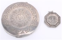 MEXICAN STERLING SILVER PENDANT & COMPACT