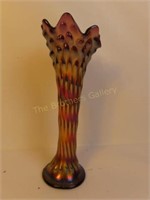 Carnival Glass Tree Trunk Vase, Purple - 10" Tall