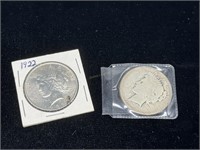Two Peace Silver Dollars: 1922 &1925