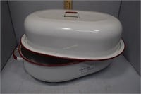 Red And White Enamel Ware Roaster
