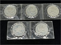Five 1991 US 1 oz Silver Desert Storm $5 Coins