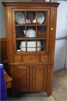 Pine Corner Cupboard With Glass Front Triple Drawe