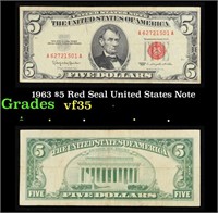 1963 $5 Red Seal United States Note Grades vf++