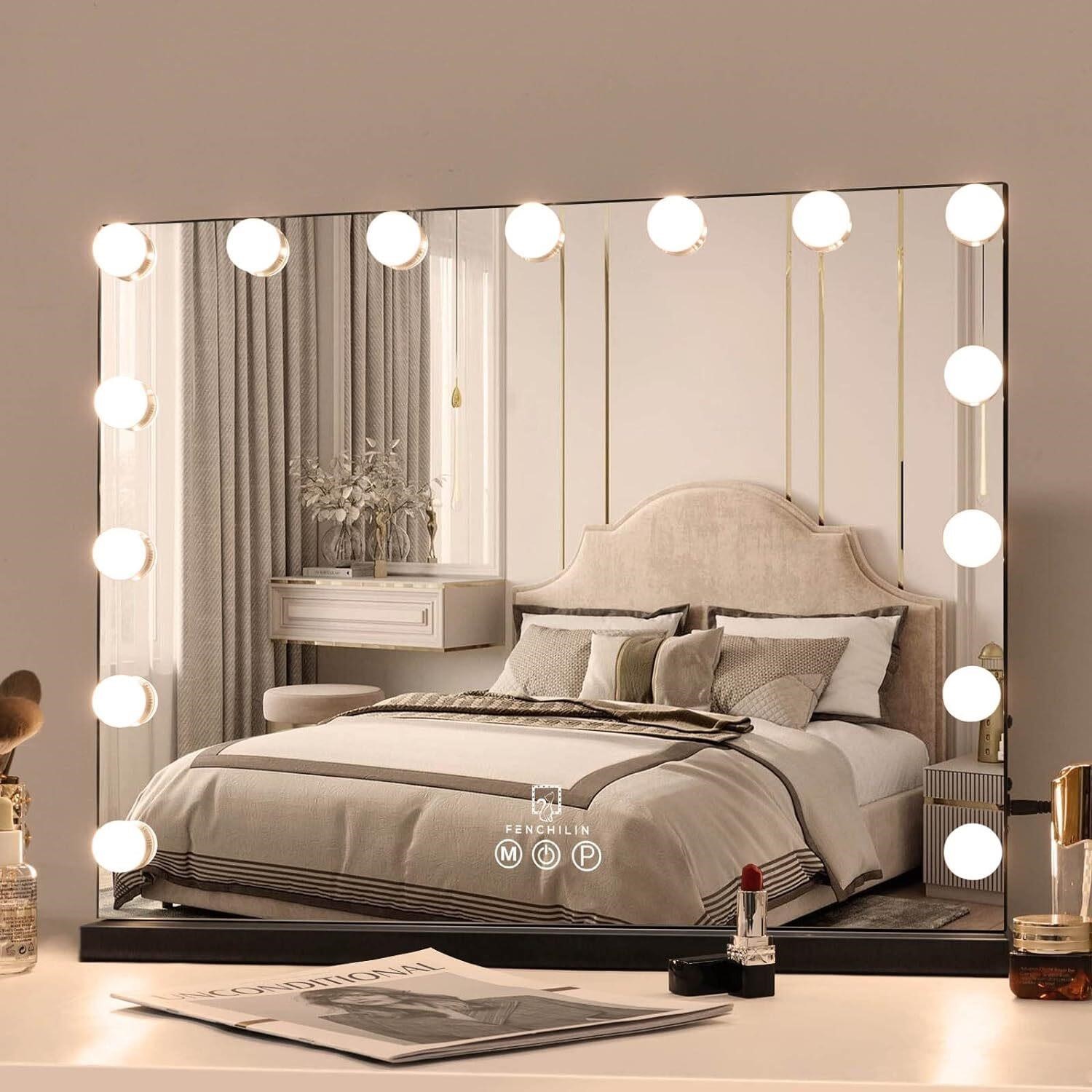 $90  FENCHILIN Vanity Mirror with Lights  Black