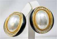 Christian Dior Gold/Black Oval Pearl Earrings,