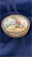 Antique porcelain and brass jewelry box,