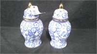 2 BLUE AND WHITE URNS