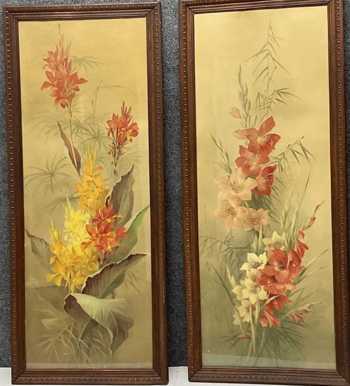 Pair of 19th C Floral Chromolithograph Prints