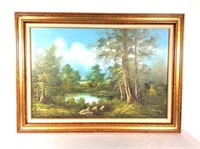 Landscape River Scene, Oil on Canvas Signed
