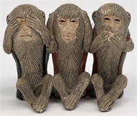 Handmade Asian Clay Monkeys Figurine