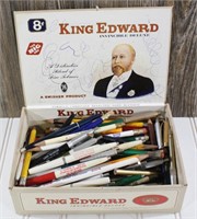 King Edward Cigar Box Full of Advert Pens/Pencils