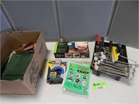 Box of assorted painting supplies