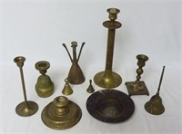Lot of Brass Candle Holders, Bells & More