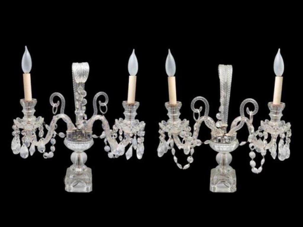 Pair of Venetian Glass? Candelabra w/ Prisms.