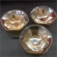 3 Footed Small Carnival Glass Bowls